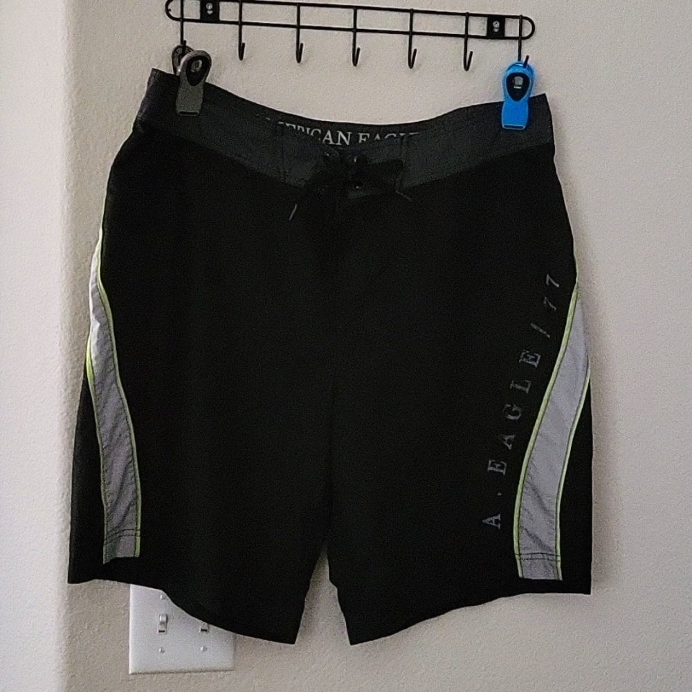 American eagle black and gray swimming trunks